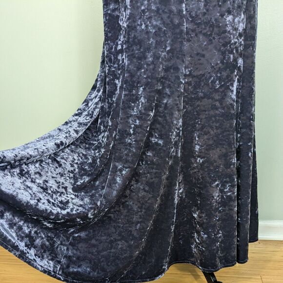Vintage Dave Johnny Prom Dress Maxi Gown 90S Y2K Goth Crushed Velvet Blue M - Picture 6 of 12